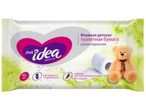 Бумага туалетная влажная растворяющаяся детская Fresh idea 40шт, 13*17см гипоаллергенная без отдушек