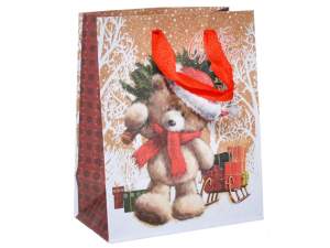 Пакет бумажный 12*15*6,7см с ручками крафт "Новогодний" микс
