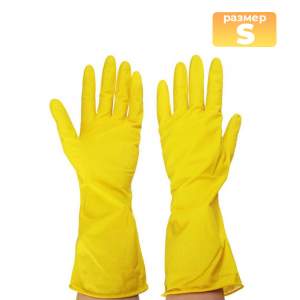 Перчатки латексные Для деликатной уборки с х/б напылением S (желтые) Komfi
