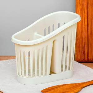 Сушилка для столовых приборов 2-х секционная, цвет белый ротанг